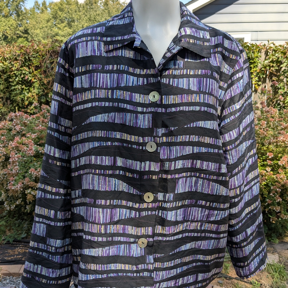 Mirasol Silk Black and Purple Striped Jacket